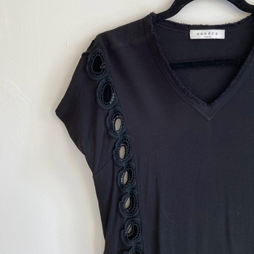 Sandro Black Lace Appliqué Blouse/Top